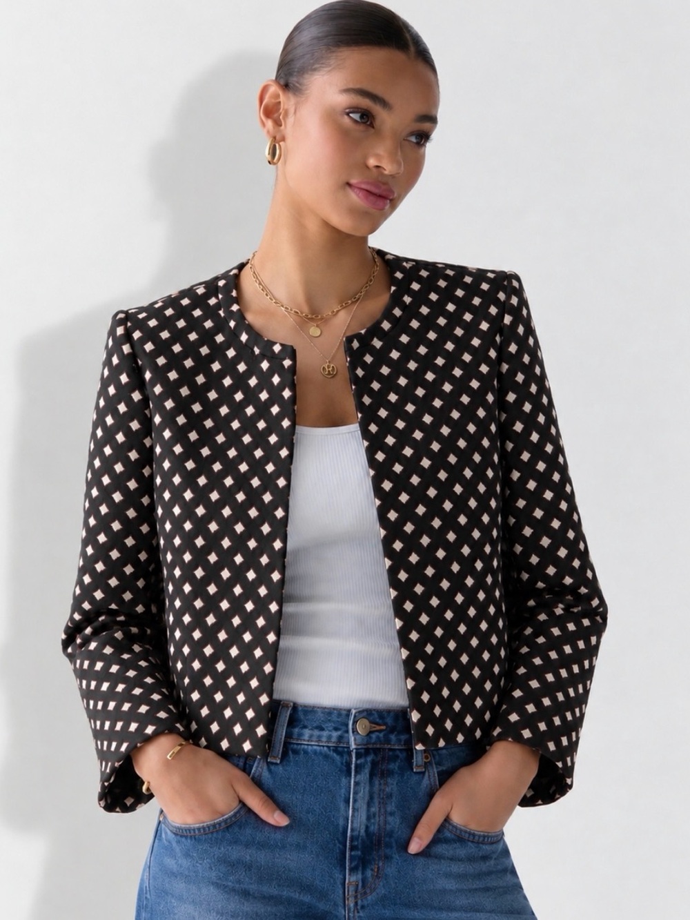 KATE SPADE Diamond Jacquard Open Front Blazer Jacket Size 2